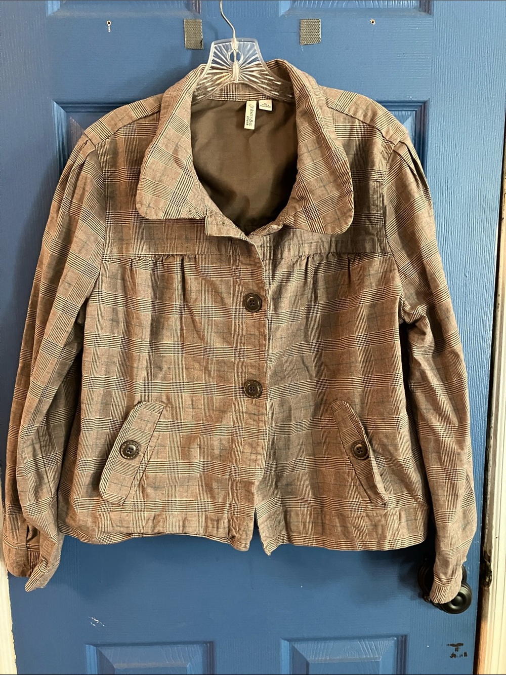 St. John's Bay Plaid Button-Front Blazer in Brown and Tan